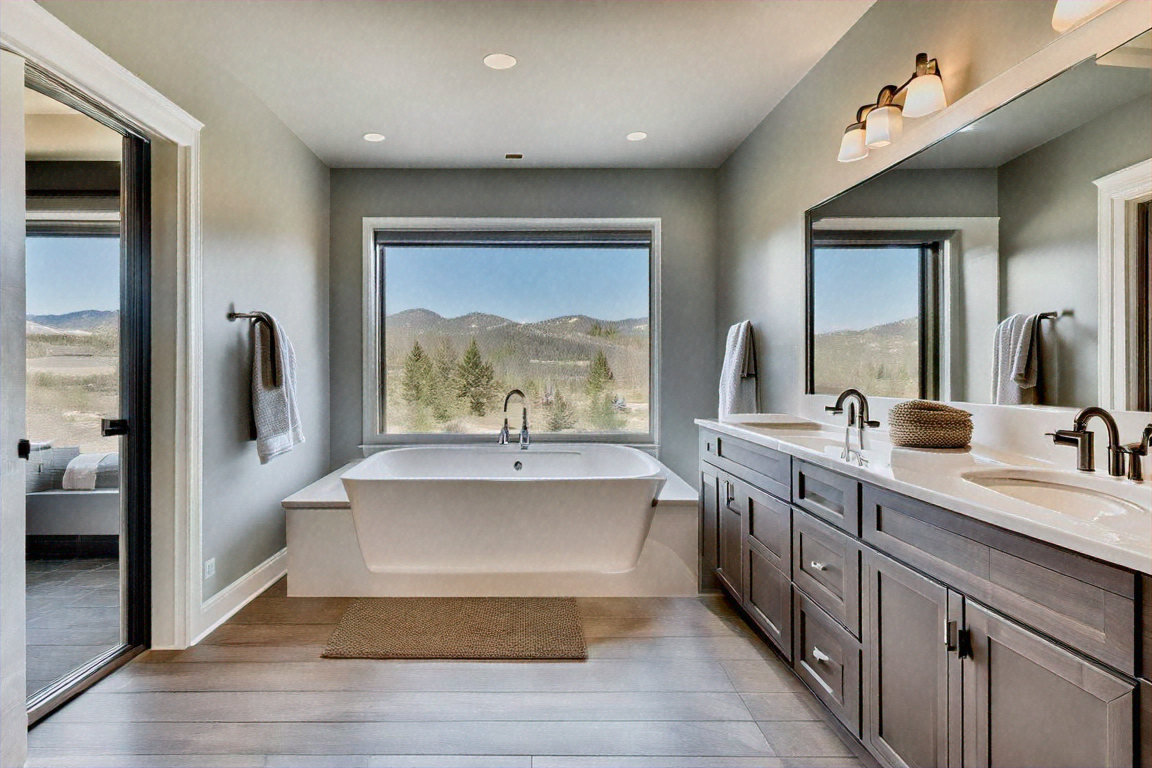 Spa-like master bathroom in a staged luxury Boulder home