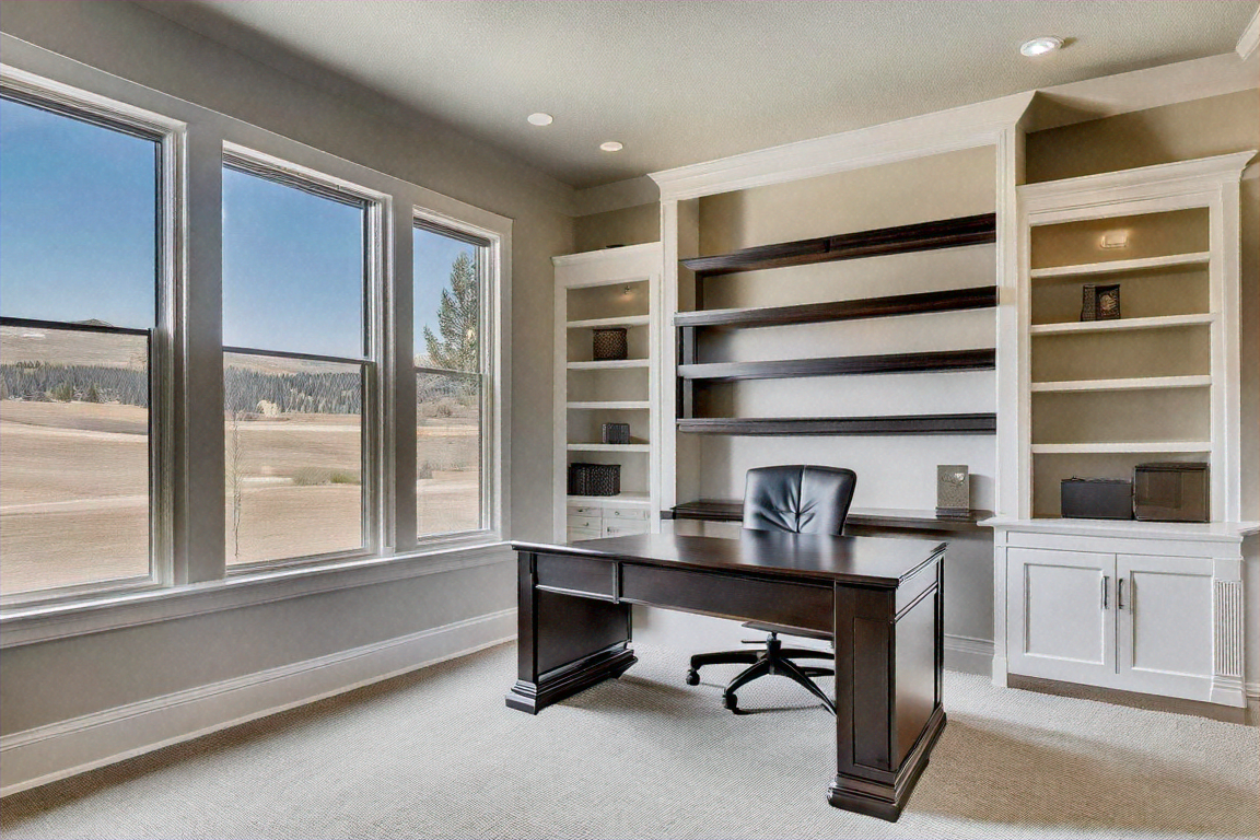 Spacious home office in a staged luxury Colorado property