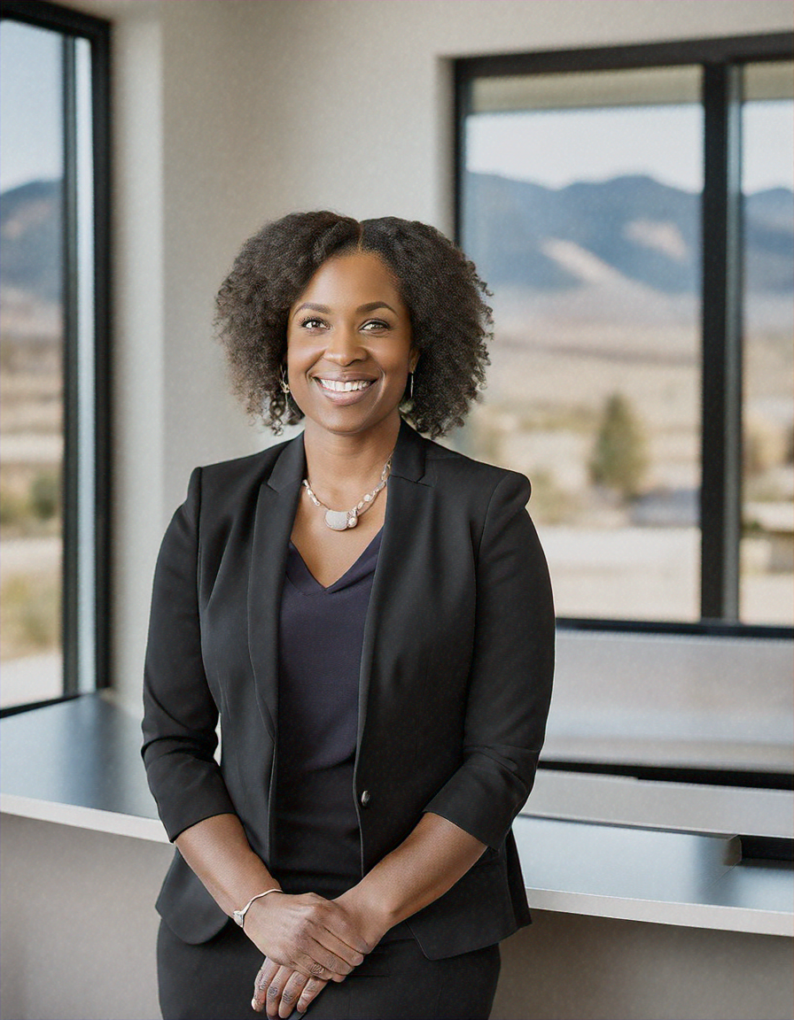 Professional real estate agent portrait in a modern Boulder realty office