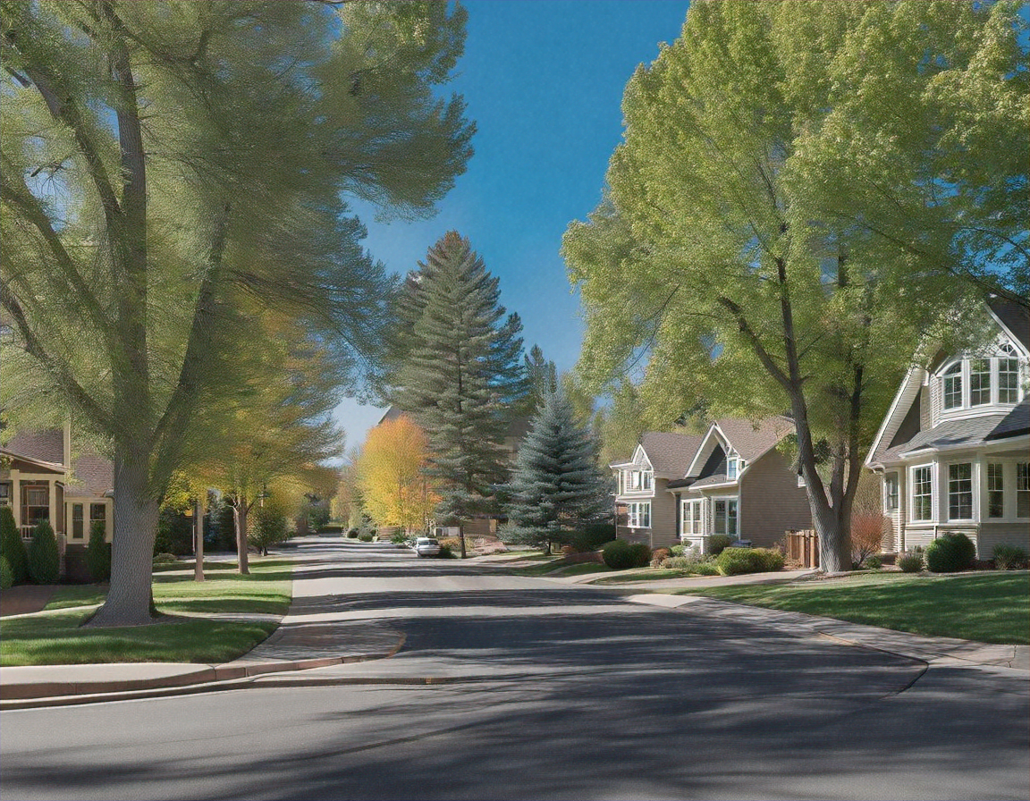 Beautiful upscale residential neighborhood street in Boulder Colorado with charming homes